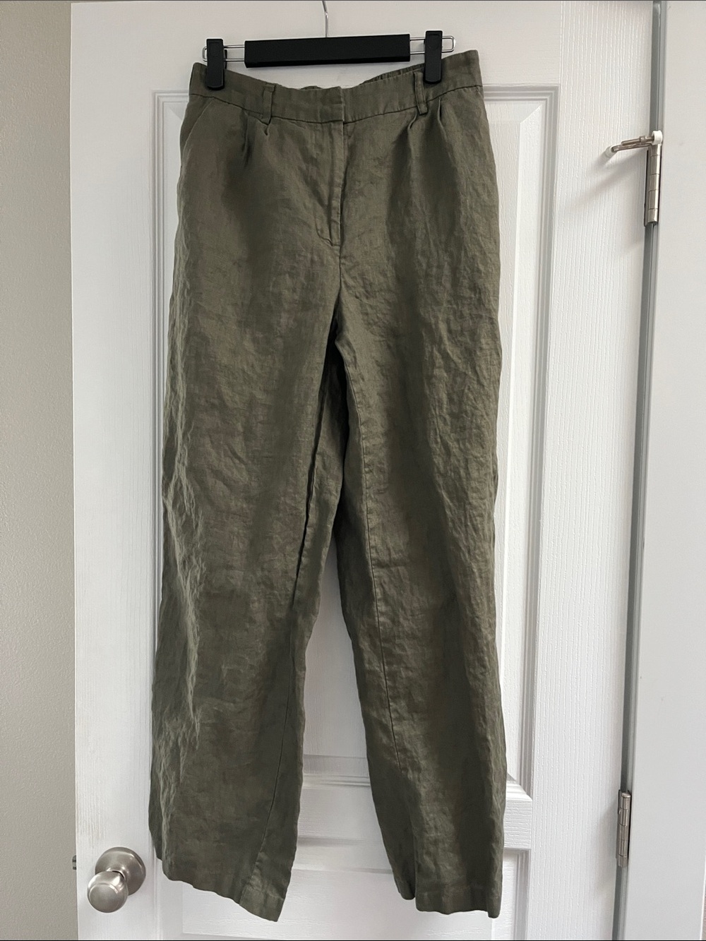 Quince Olive Wide-Leg Linen Pants